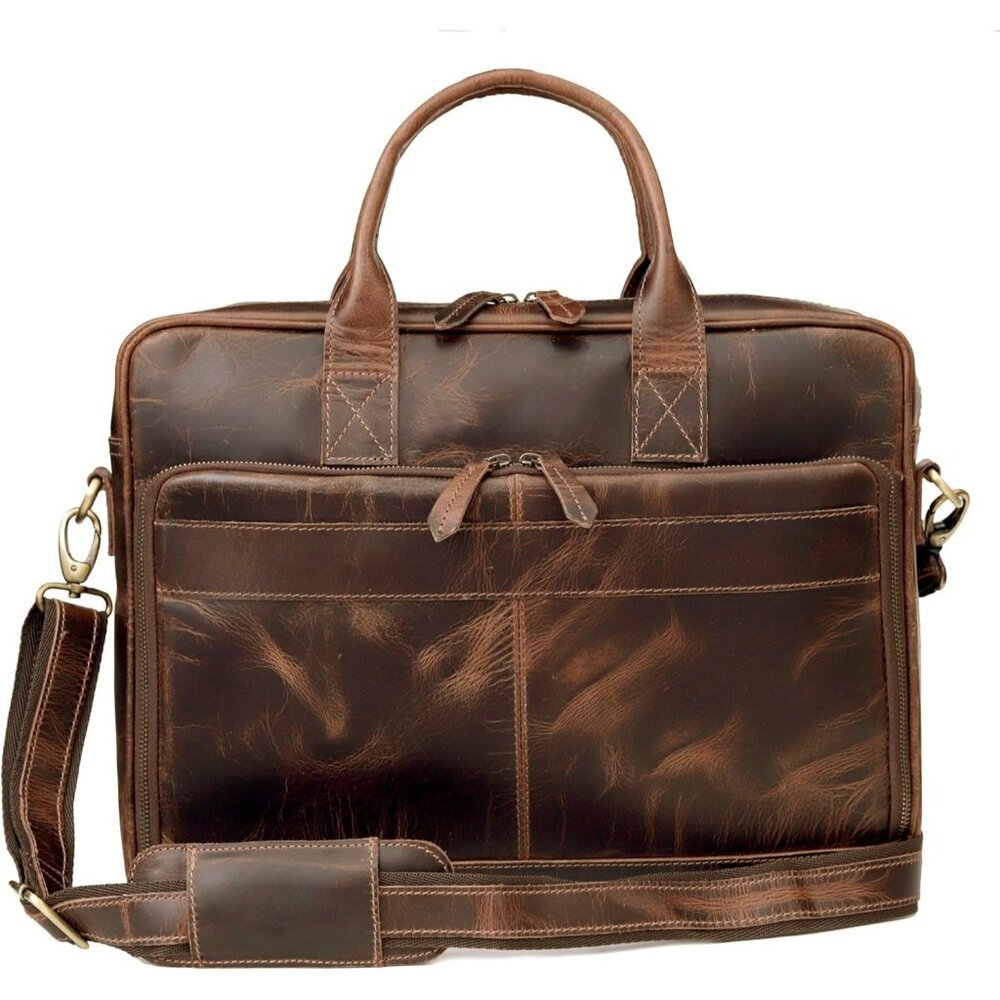 Leather Briefcase Brown Laptop Bag for Men and Women Travel Messenger Bag